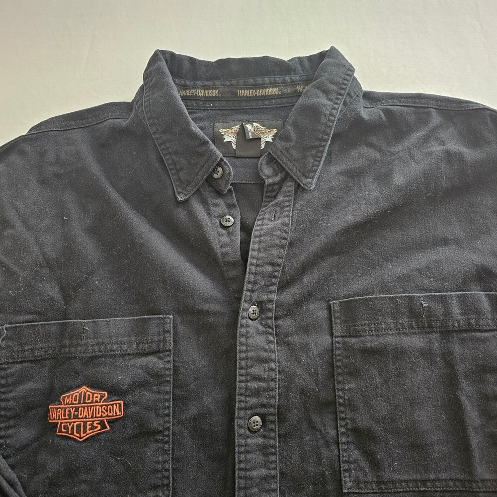 Harley-Davidson Mens Black Cotton Twill Button Down Shirt XXXL 96019-05VM Vtg
